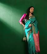 Green Color Weaving Work Faux Banarasi Silk Saree With Blouse