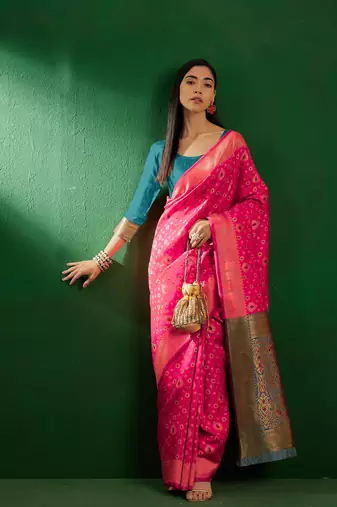 Gajri Color Weaving Work Faux Banarasi Silk Saree With Blouse