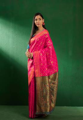 Gajri Color Weaving Work Faux Banarasi Silk Saree With Blouse 4