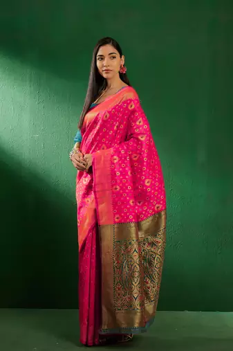 Gajri Color Weaving Work Faux Banarasi Silk Saree With Blouse