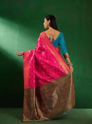 Gajri Color Weaving Work Faux Banarasi Silk Saree With Blouse 5