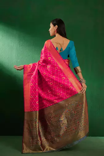 Gajri Color Weaving Work Faux Banarasi Silk Saree With Blouse