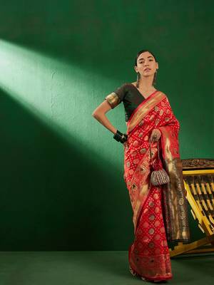 Red Color Weaving Work Faux Banarasi Silk Saree With Blouse 1
