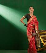 Red Color Weaving Work Faux Banarasi Silk Saree With Blouse