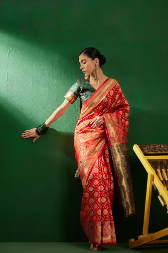 Red Color Weaving Work Faux Banarasi Silk Saree With Blouse