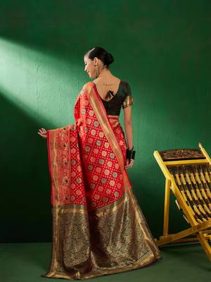 Red Color Weaving Work Faux Banarasi Silk Saree With Blouse 4