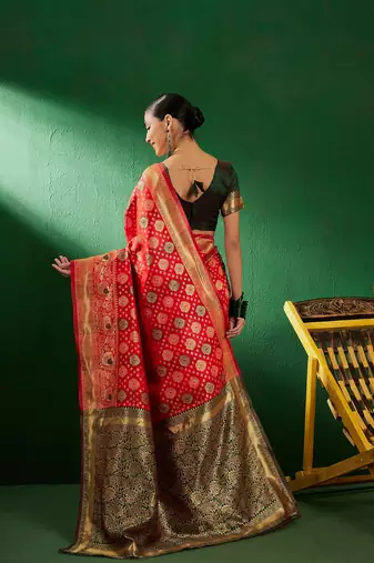 Red Color Weaving Work Faux Banarasi Silk Saree With Blouse