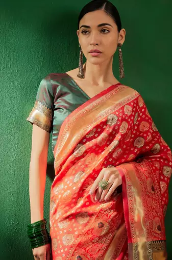 Red Color Weaving Work Faux Banarasi Silk Saree With Blouse