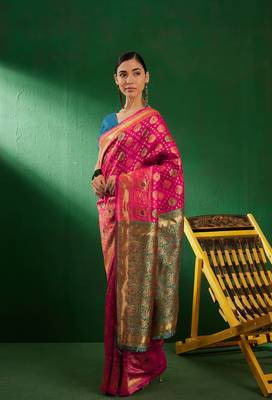 Gajri Color Weaving Work Faux Banarasi Silk Saree With Blouse 1