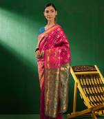 Gajri Color Weaving Work Faux Banarasi Silk Saree With Blouse