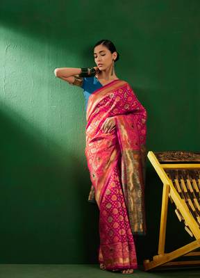 Gajri Color Weaving Work Faux Banarasi Silk Saree With Blouse 4