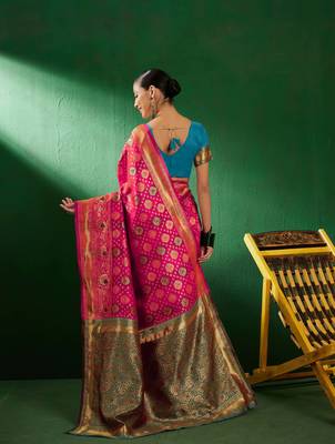 Gajri Color Weaving Work Faux Banarasi Silk Saree With Blouse 5
