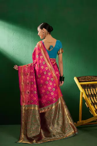 Gajri Color Weaving Work Faux Banarasi Silk Saree With Blouse