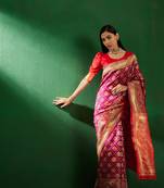 Burgundy Color Weaving Work Faux Banarasi Silk Saree With Blouse