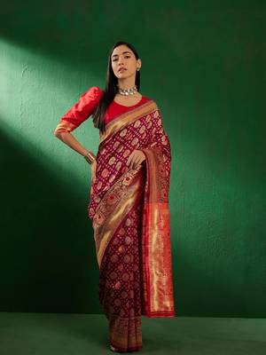 Burgundy Color Weaving Work Faux Banarasi Silk Saree With Blouse 4