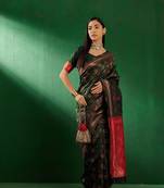 Mehandi Green Color Weaving Work Faux Banarasi Silk Saree With Blouse