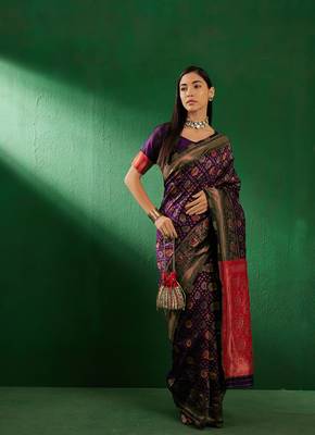 Purple Color Weaving Work Faux Banarasi Silk Saree With Blouse 1