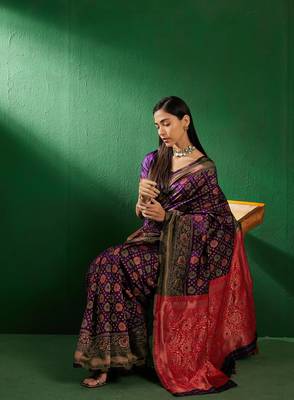 Purple Color Weaving Work Faux Banarasi Silk Saree With Blouse 2
