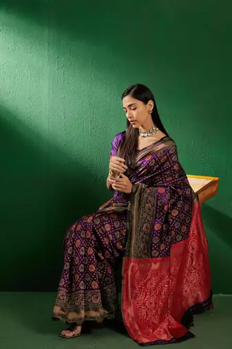 Purple Color Weaving Work Faux Banarasi Silk Saree With Blouse