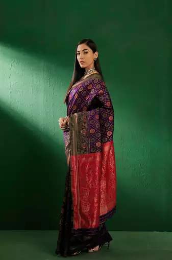 Purple Color Weaving Work Faux Banarasi Silk Saree With Blouse