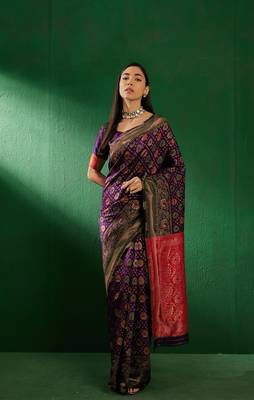 Purple Color Weaving Work Faux Banarasi Silk Saree With Blouse 4