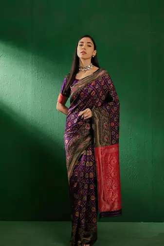 Purple Color Weaving Work Faux Banarasi Silk Saree With Blouse