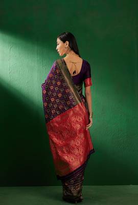 Purple Color Weaving Work Faux Banarasi Silk Saree With Blouse 5