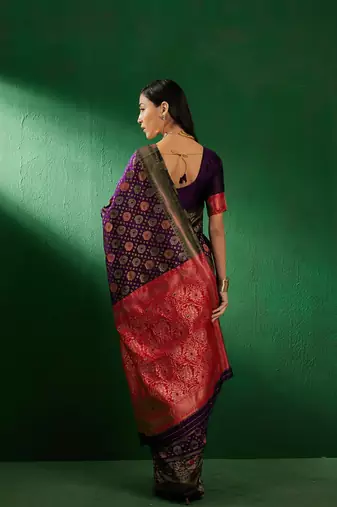 Purple Color Weaving Work Faux Banarasi Silk Saree With Blouse