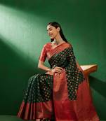 Green Color Weaving Work Faux Banarasi Silk Saree With Blouse