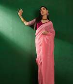 Baby Pink Color Embroidered Work Vichitra Silk Blend Saree With Blouse