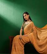 Mustard Color Embroidered Work Vichitra Silk Blend Saree With Blouse