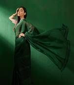 Green Color Sequence Work Vichitra Silk Blend Saree With Blouse