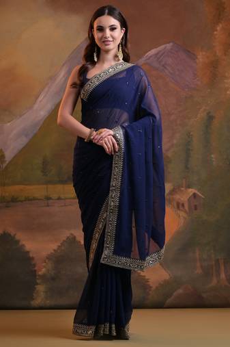 Blue Heavy Georgette Sequence Work Saree