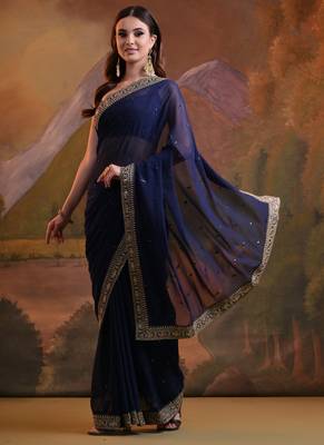 Blue Heavy Georgette Sequence Work Saree 3
