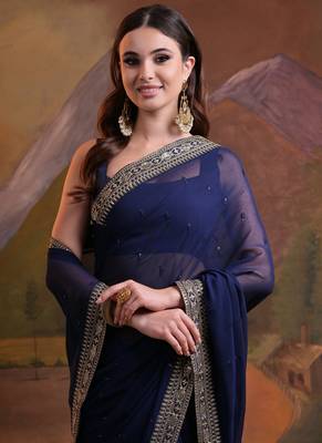 Blue Heavy Georgette Sequence Work Saree 4