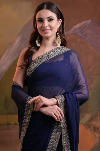 Blue Heavy Georgette Sequence Work Saree