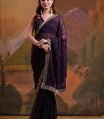 Wine Heavy Georgette Sequence Work Saree