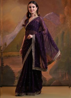 Wine Heavy Georgette Sequence Work Saree 3