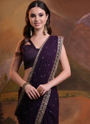 Wine Heavy Georgette Sequence Work Saree 4