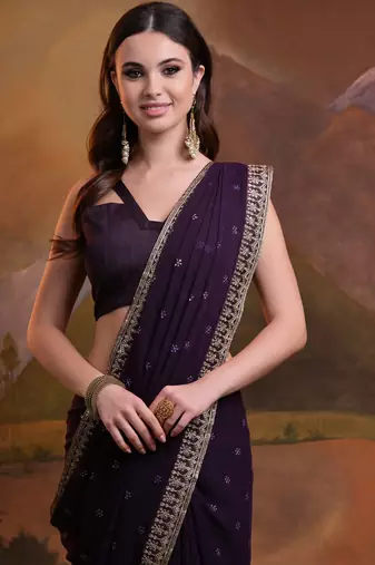Wine Heavy Georgette Sequence Work Saree