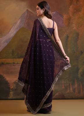 Wine Heavy Georgette Sequence Work Saree 5