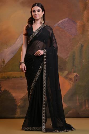 Black Heavy Georgette Sequence Work Saree