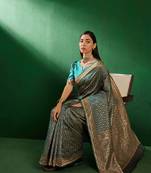 Sky Blue Color Weaving Work Faux Banarasi Silk Saree With Blouse