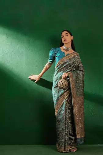Sky Blue Color Weaving Work Faux Banarasi Silk Saree With Blouse