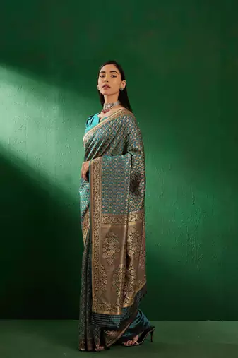 Sky Blue Color Weaving Work Faux Banarasi Silk Saree With Blouse