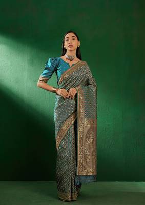 Sky Blue Color Weaving Work Faux Banarasi Silk Saree With Blouse 4