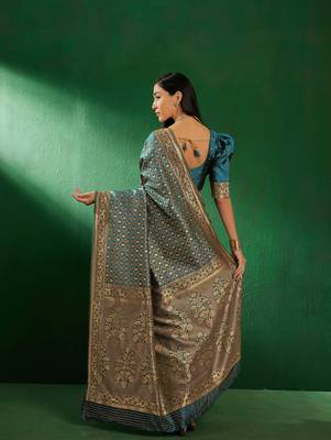 Sky Blue Color Weaving Work Faux Banarasi Silk Saree With Blouse 5