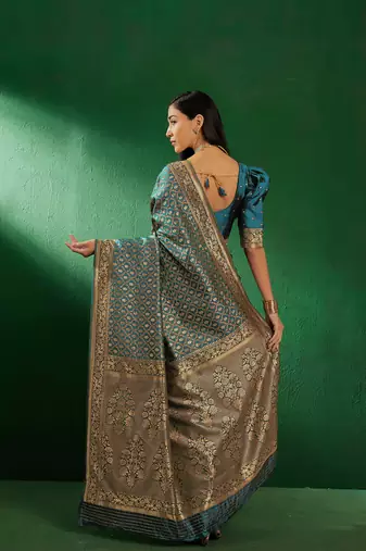 Sky Blue Color Weaving Work Faux Banarasi Silk Saree With Blouse