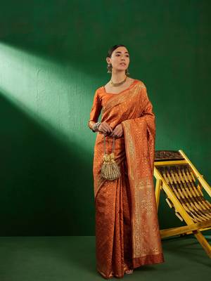 Fanta Color Weaving Work Faux Banarasi Silk Saree With Blouse 1
