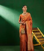 Fanta Color Weaving Work Faux Banarasi Silk Saree With Blouse